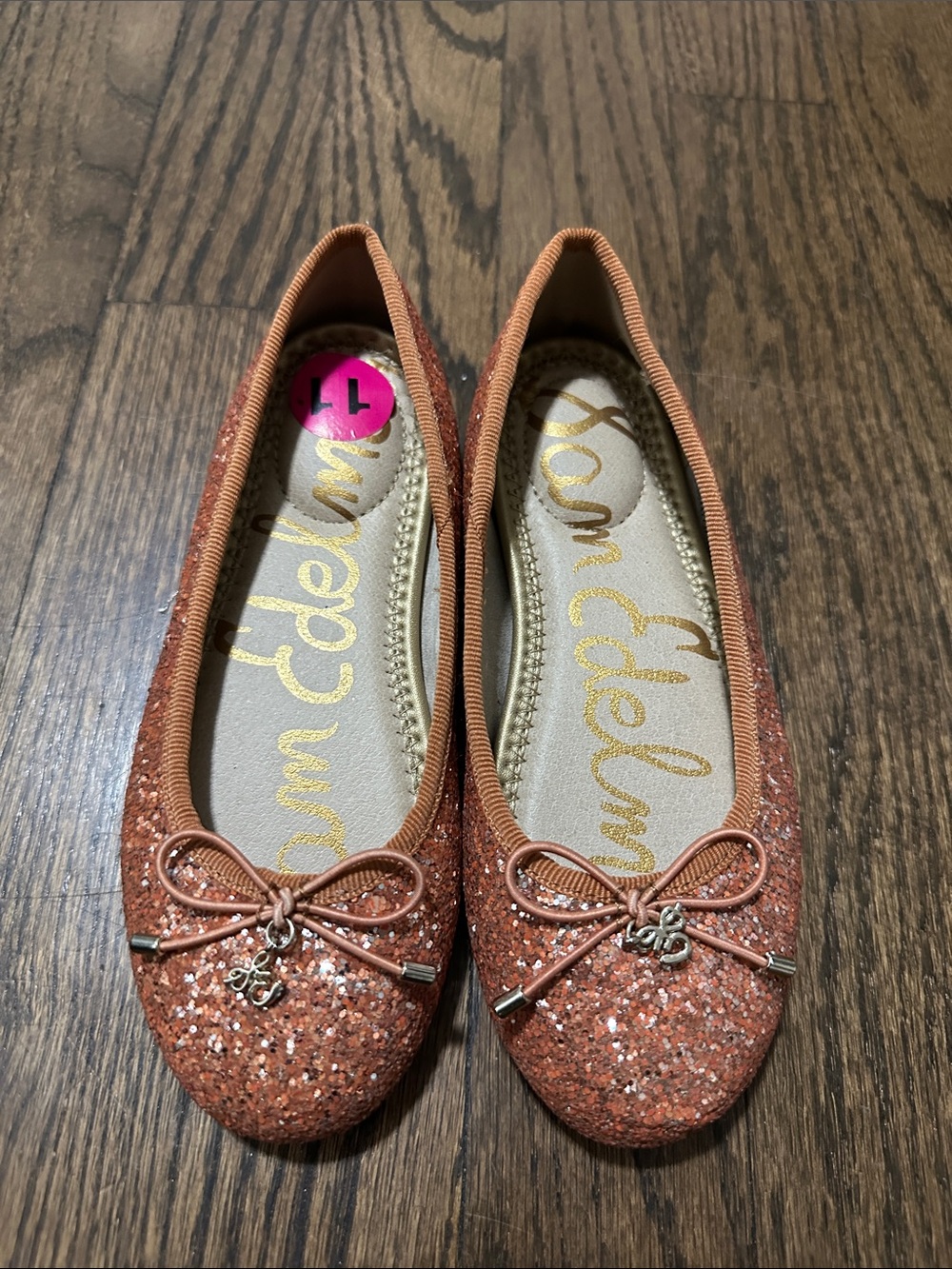 NWOT Sam Edelman Felicia Mini Little Girl Peach Sparkle Glitter Ballet Flat